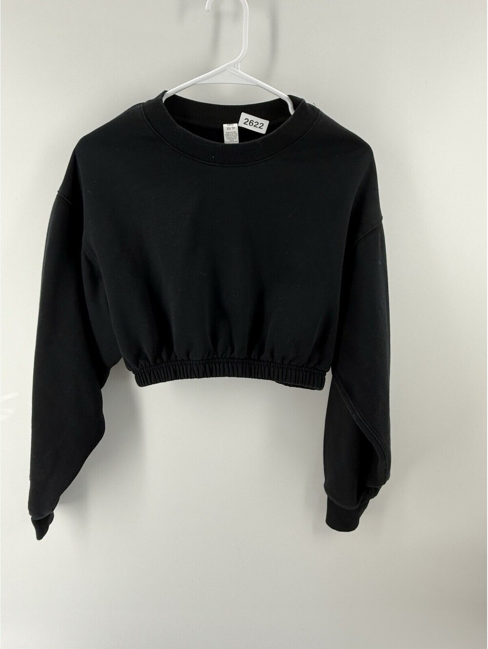 Alo Devotion Cropped Crewneck Sweatshirt Elatic Waist Womens XS Black